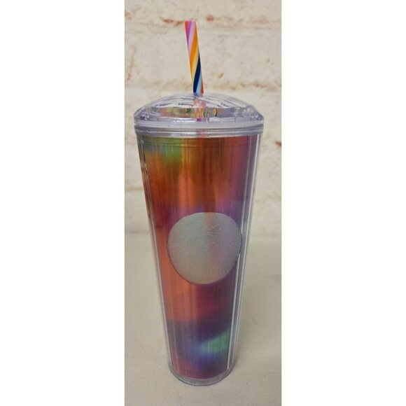 Starbucks 2021 Rainbow Pride Cold Cup Tumbler Prism Dome Lid W Stripe Straw 24oz - Picture 1 of 6
